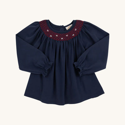 Bettye Sue Smocked Top Pima Nantucket Navy, Richmond Red, White