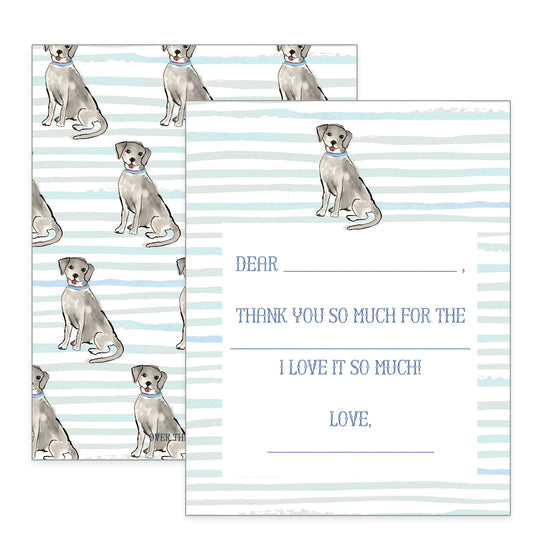 Children's Puppy Dog with Blue Bow Thank You Note Cards