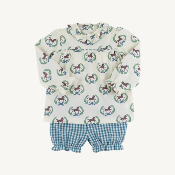 Bon Air Bloomer Set Broadcloth Highland Horses, Barnsley Blue Gingham