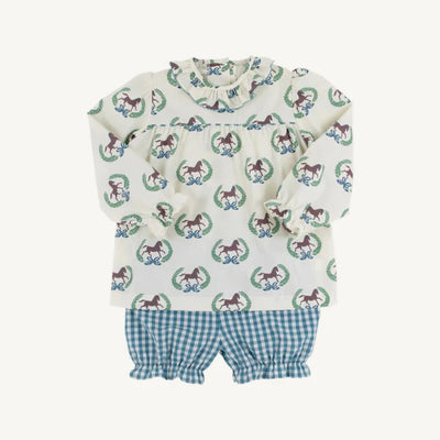 Bon Air Bloomer Set Broadcloth Highland Horses, Barnsley Blue Gingham