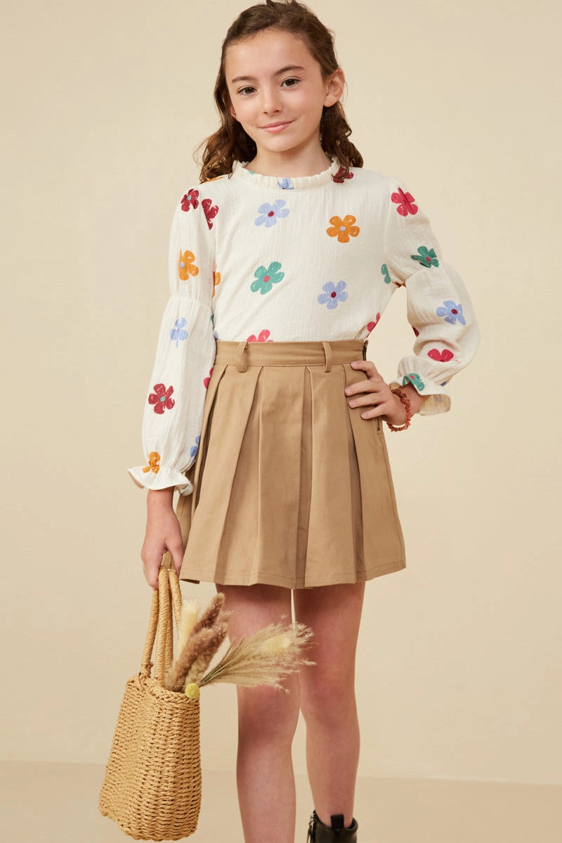 Box Pleated A Line Skirt Taupe