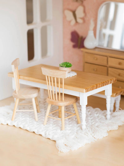 Dollhouse Farm Style Dining Table | Natural Wood & White