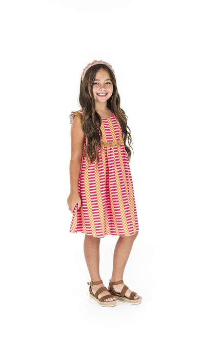 Checker Girl Fringe Dress- Checker Pink