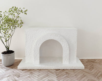 Modern Miniature Dollhouse Fireplace: White Stucco