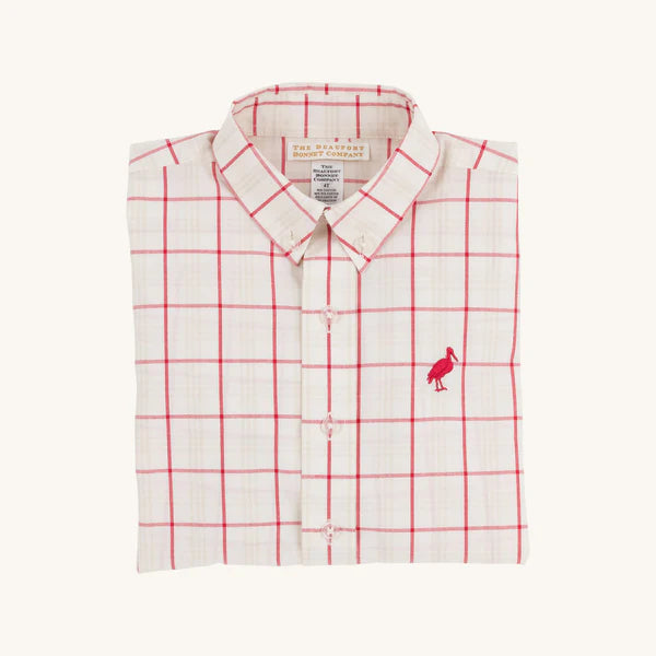 Dean's List Dress Shirt Oak Park Plaid (Small), Richmond Red