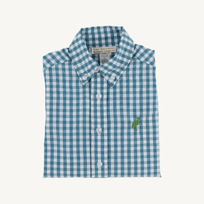 Dean's List Dress Shirt Barnsley Blue Gingham with Gallatin Green Stork