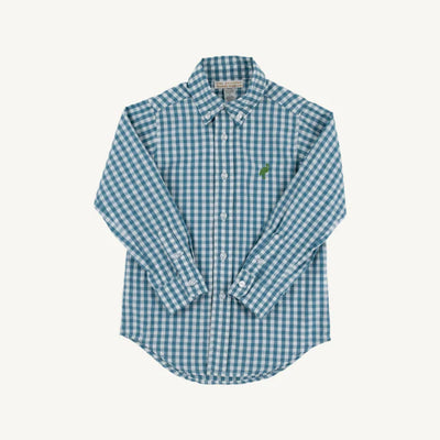 Dean's List Dress Shirt Barnsley Blue Gingham with Gallatin Green Stork