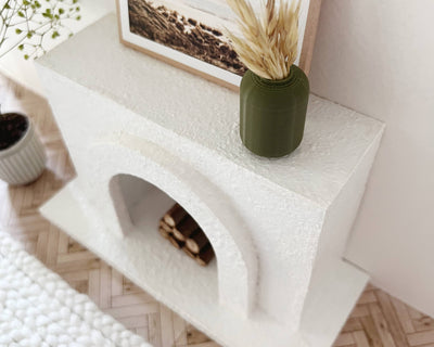 Modern Miniature Dollhouse Fireplace: White Stucco