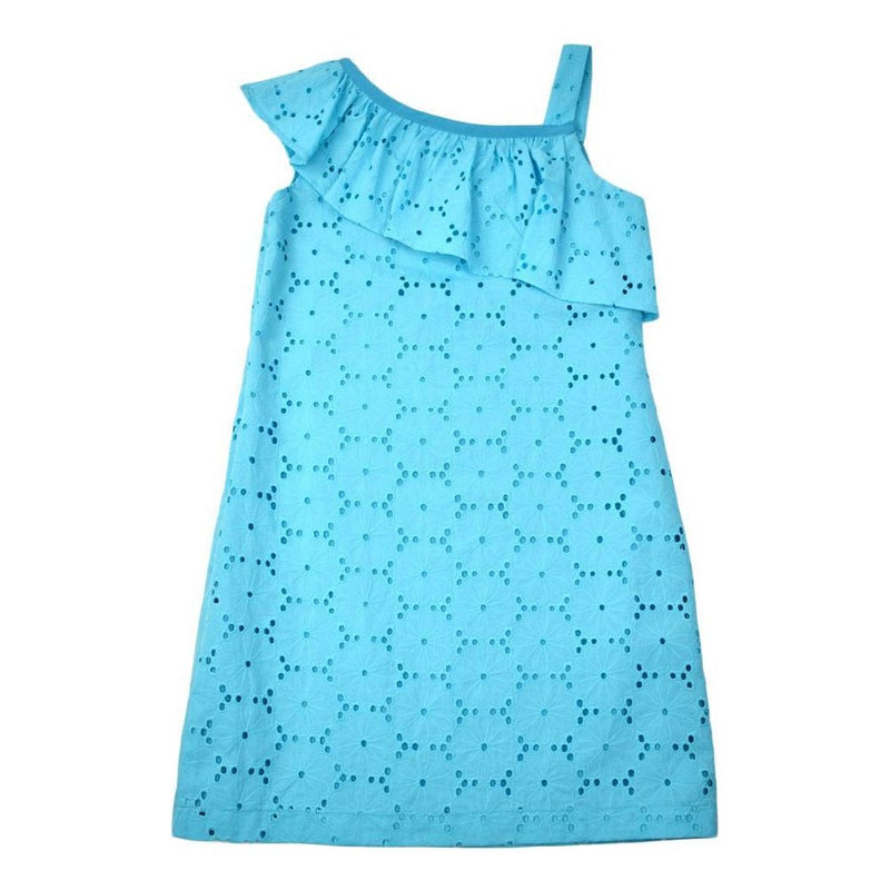 One Shoulder Turquoise Eyelet Dress