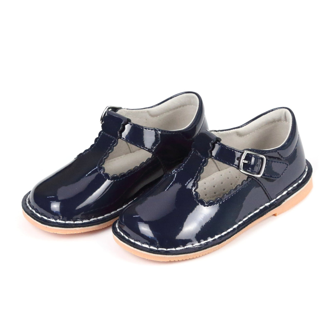 Selina Scalloped T Strap MJ Patent Navy