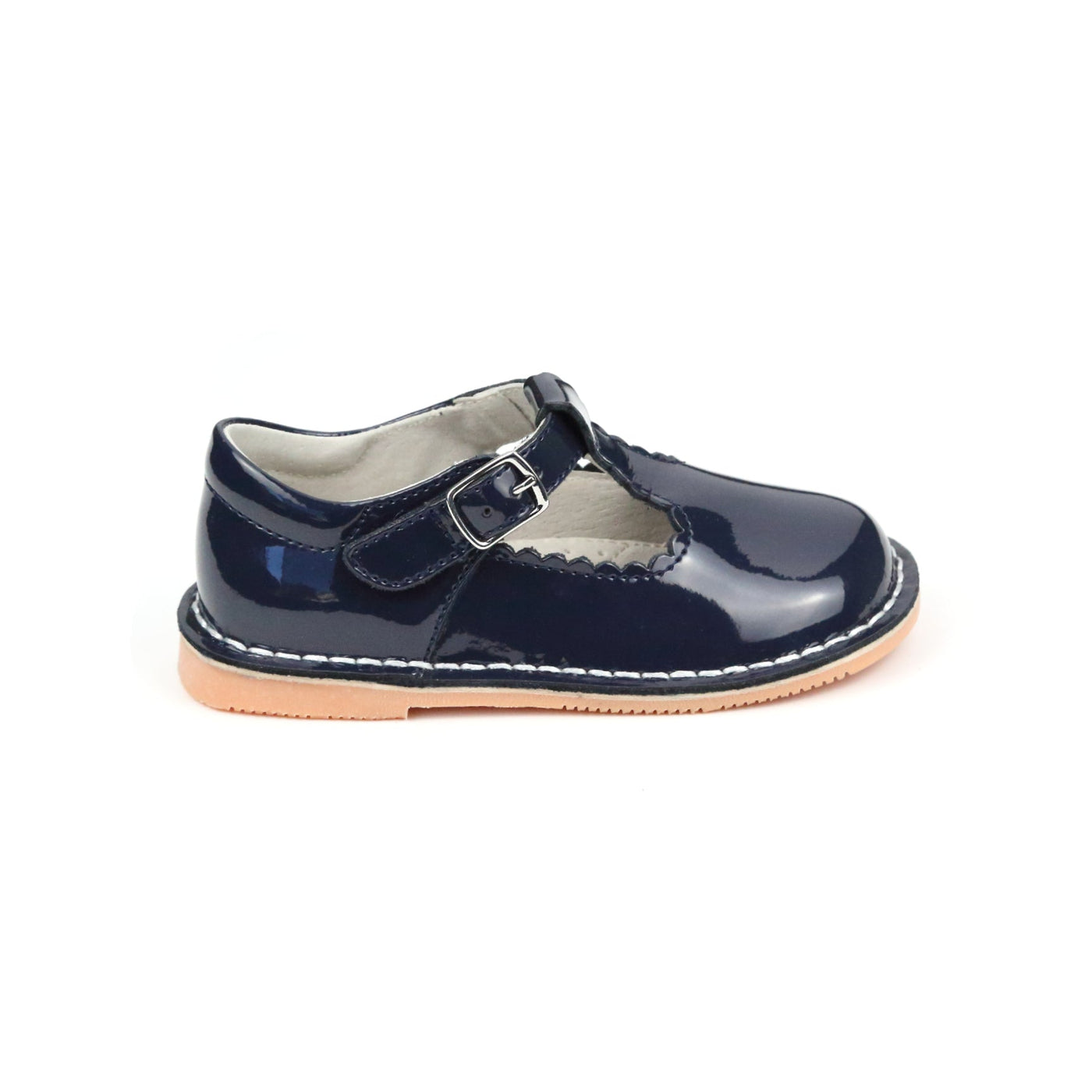 Selina Scalloped T Strap MJ Patent Navy