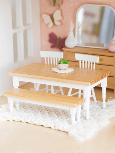 Dollhouse Farm Style Dining Table | Natural Wood & White