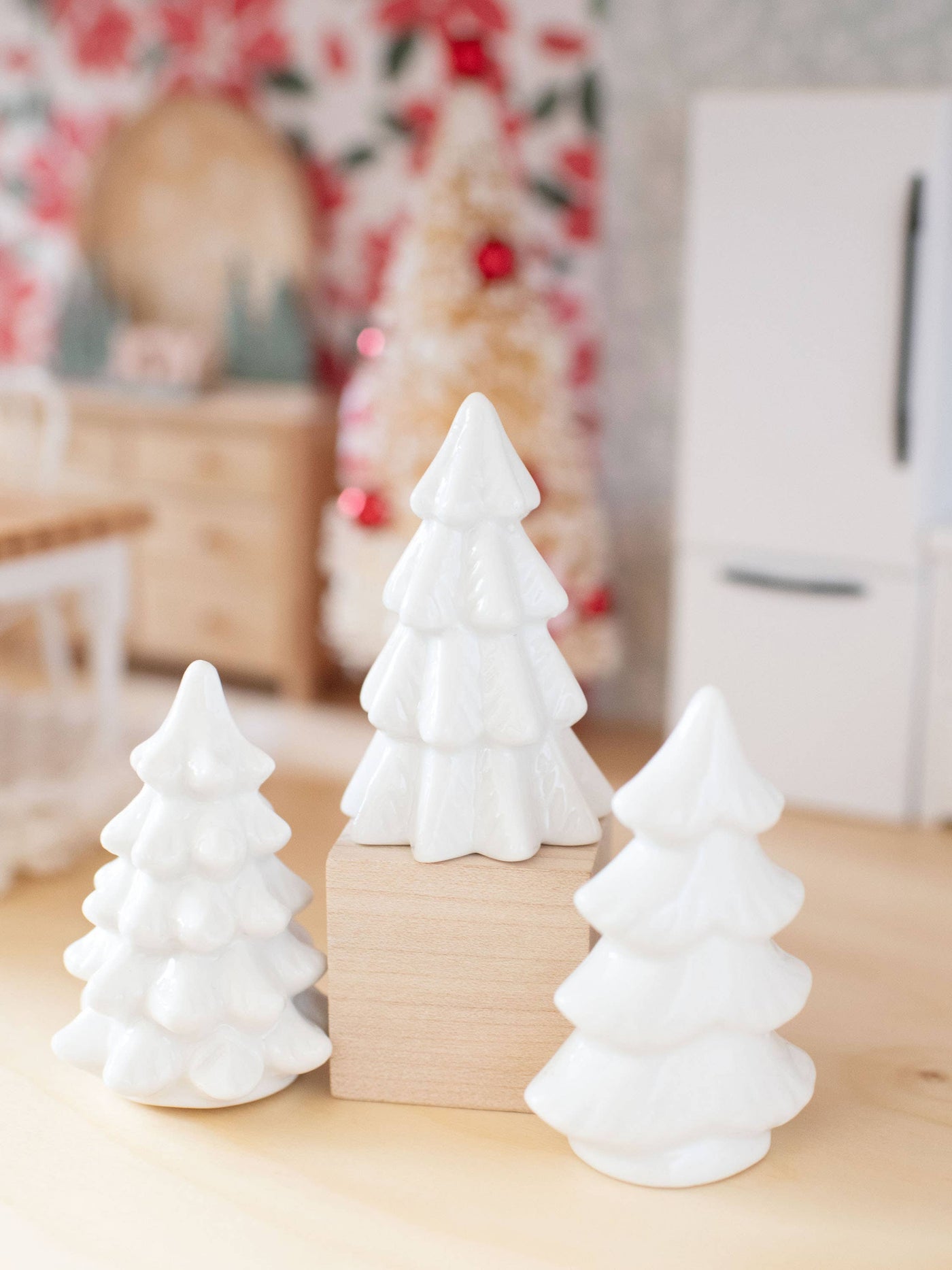 Dollhouse Ceramic Holiday Trees | White Stoneware: Style 3 - Right