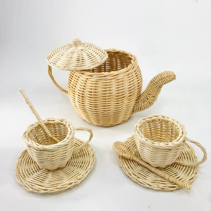 Handmade Tea Set White Rattan