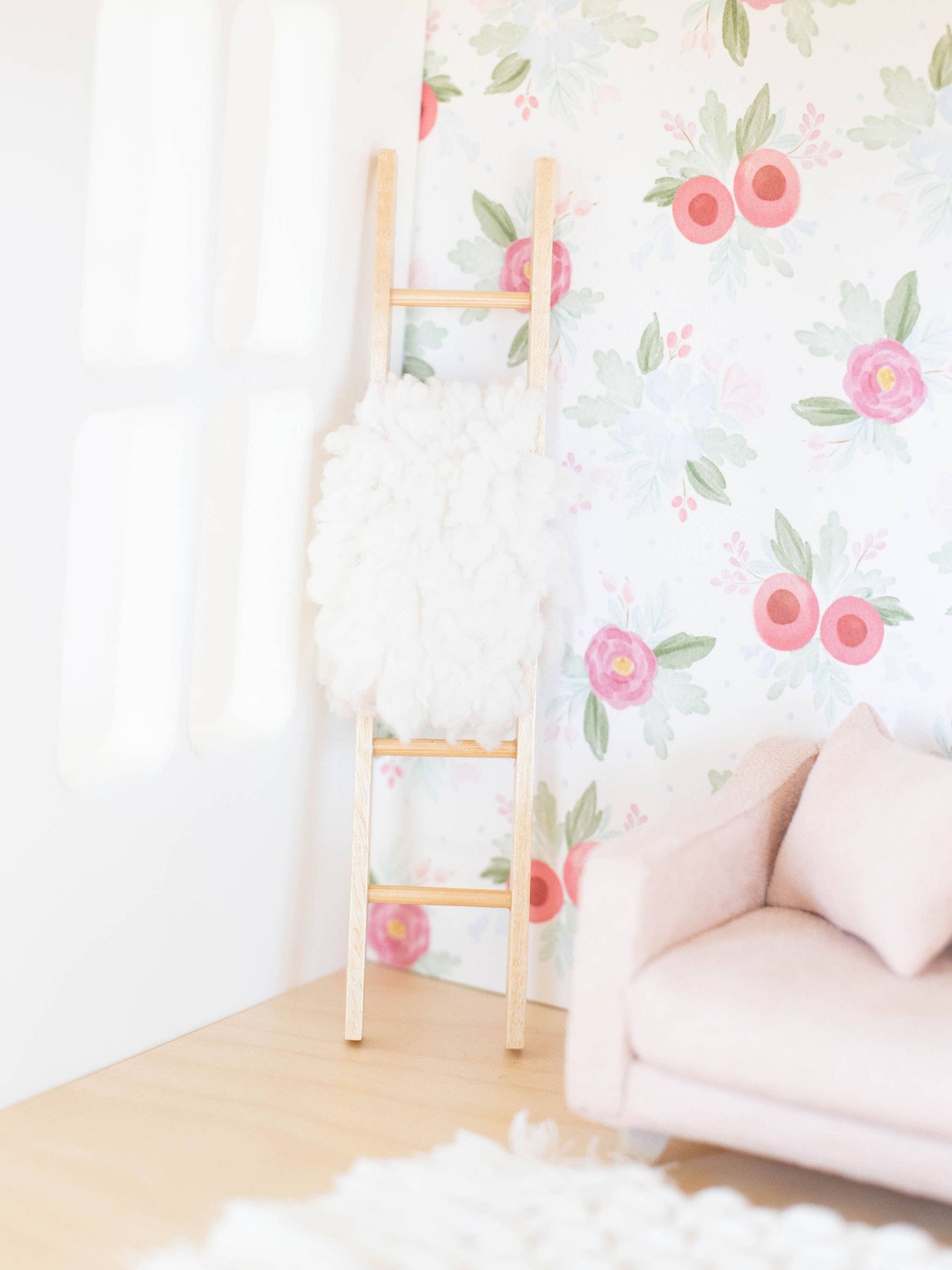 Dollhouse Decorative Blanket Ladder | Natural Wood