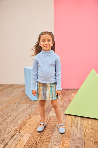 Mini Skirt Blue Multi Stripe Wool
