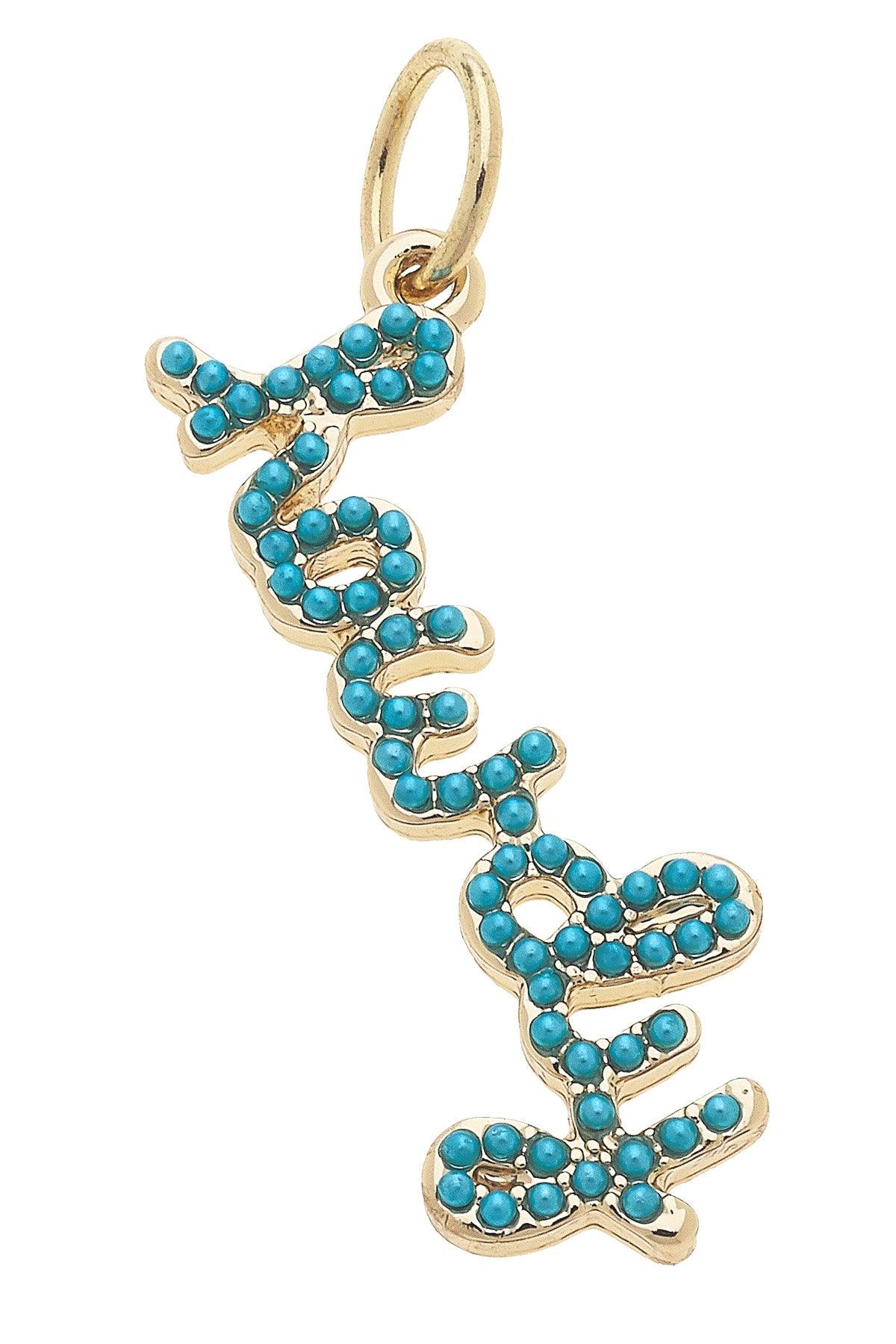 Howdy Turquoise Studded Script Charm