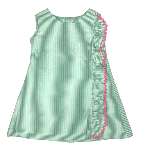 Green Seersucker Dress w/ Pink Trim