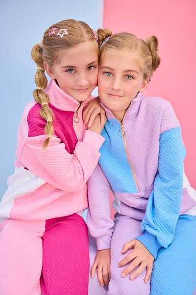 Color Block Pullover Lavender & Blue Quilted Trellis