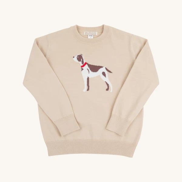 Isaac's Intarsia Sweater Osprey Oatmeal with Dog Intarsia