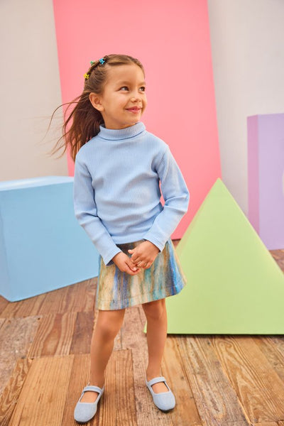 Mini Skirt Blue Multi Stripe Wool