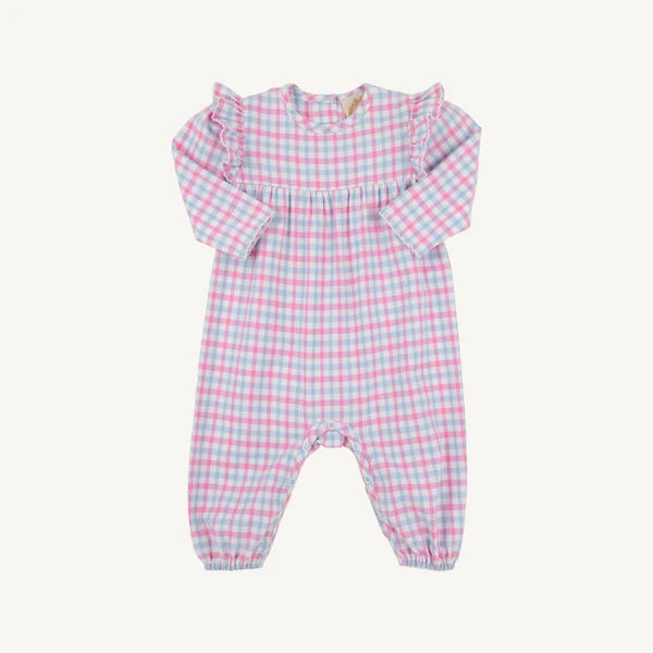 Leigh Ann Angel Sleeve Romper Barrington Blue & Hamptons Hot Pink Gingham (Flannel)