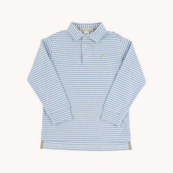 LS Pima Prim and Proper Polo Barrington Blue Stripe with Keeneland Khaki Stork