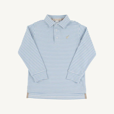 LS Pima Prim and Proper Polo Barrington Blue Stripe with Keeneland Khaki Stork