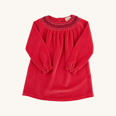 LS Sandy Smocked Dress Velour Richmond Red, Worth Ave White, Nantucket Navy