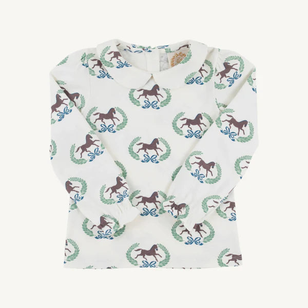 Maude's LS Pima Peter Pan Collar Shirt & Onesie Highland Horses