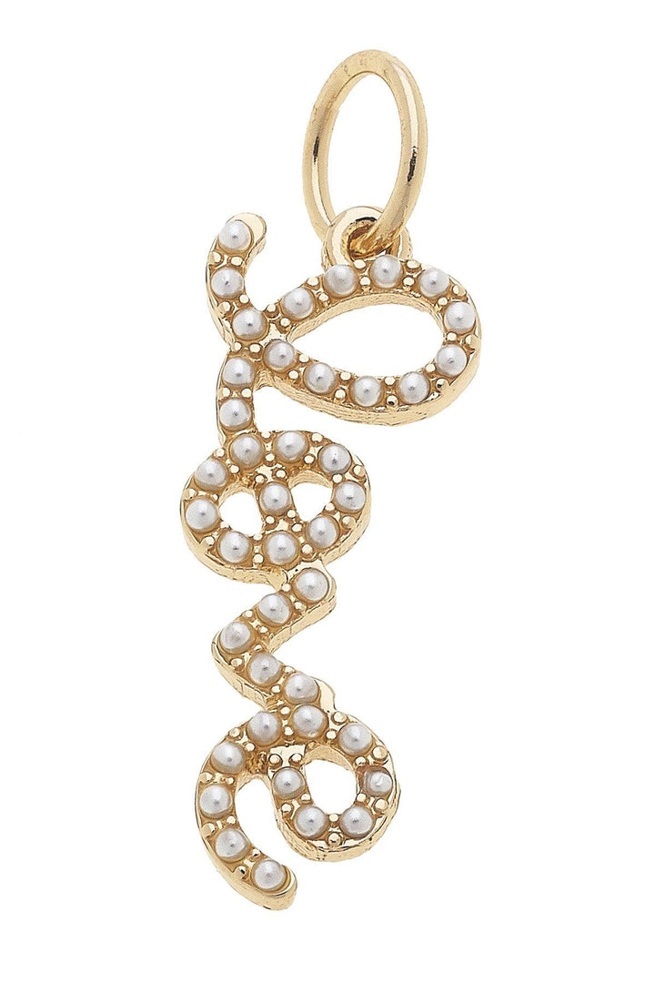 Love Pearl Studded Script Charm Ivory