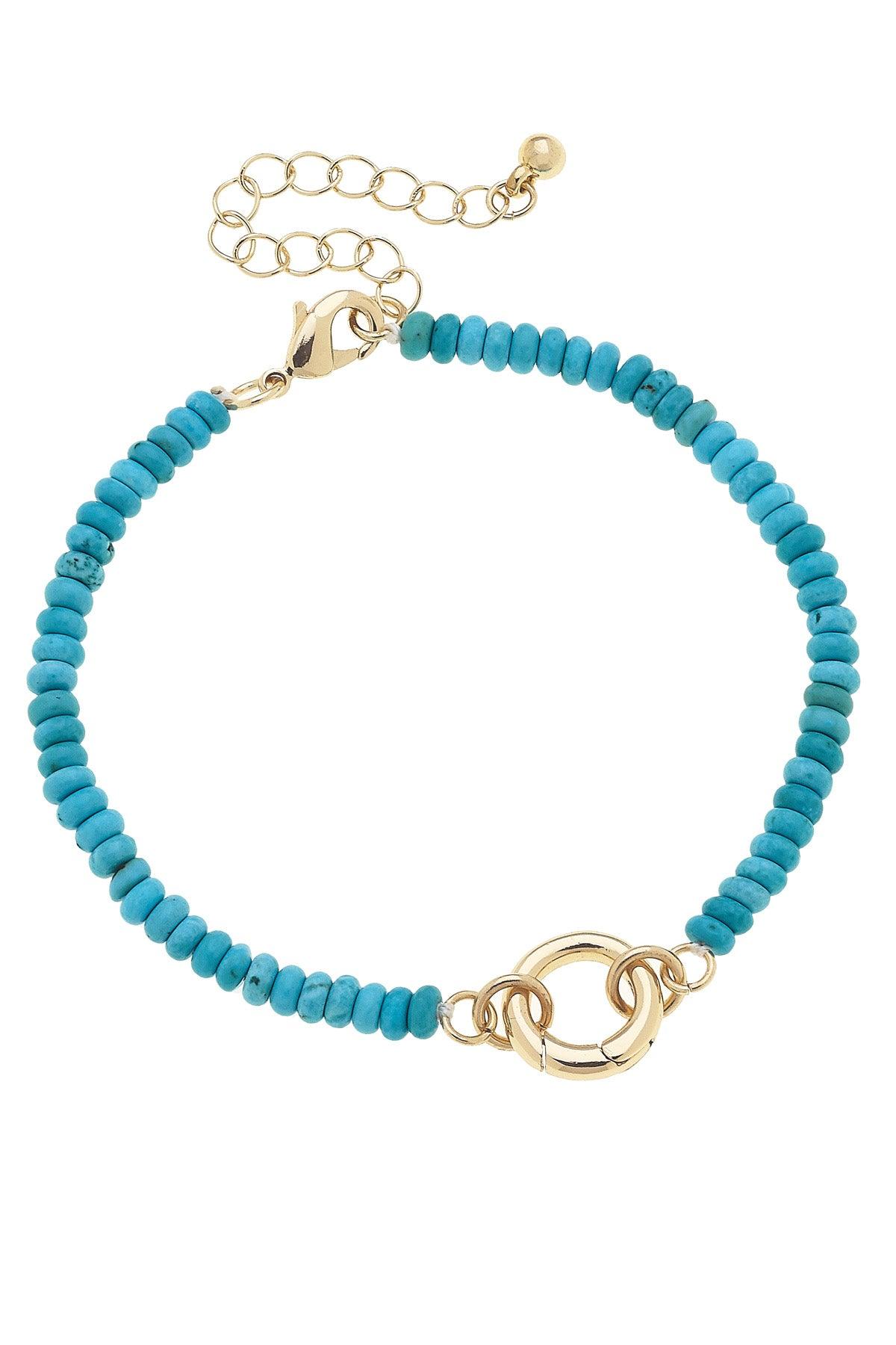 Lucy Gemstone Beaded Charm Bracelet Base Turquoise