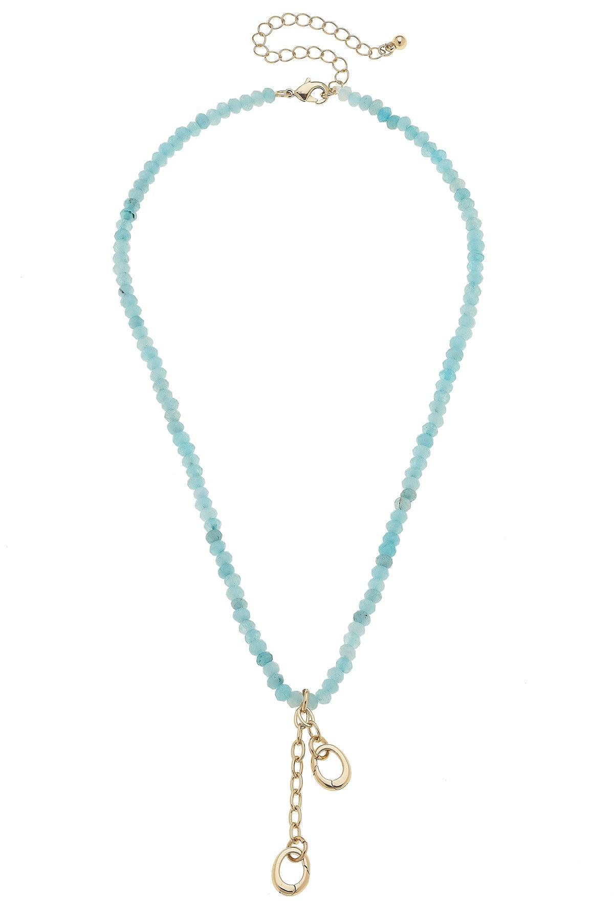 Lucy Gemstone Beaded Multi Charm Necklace Base Light Blue
