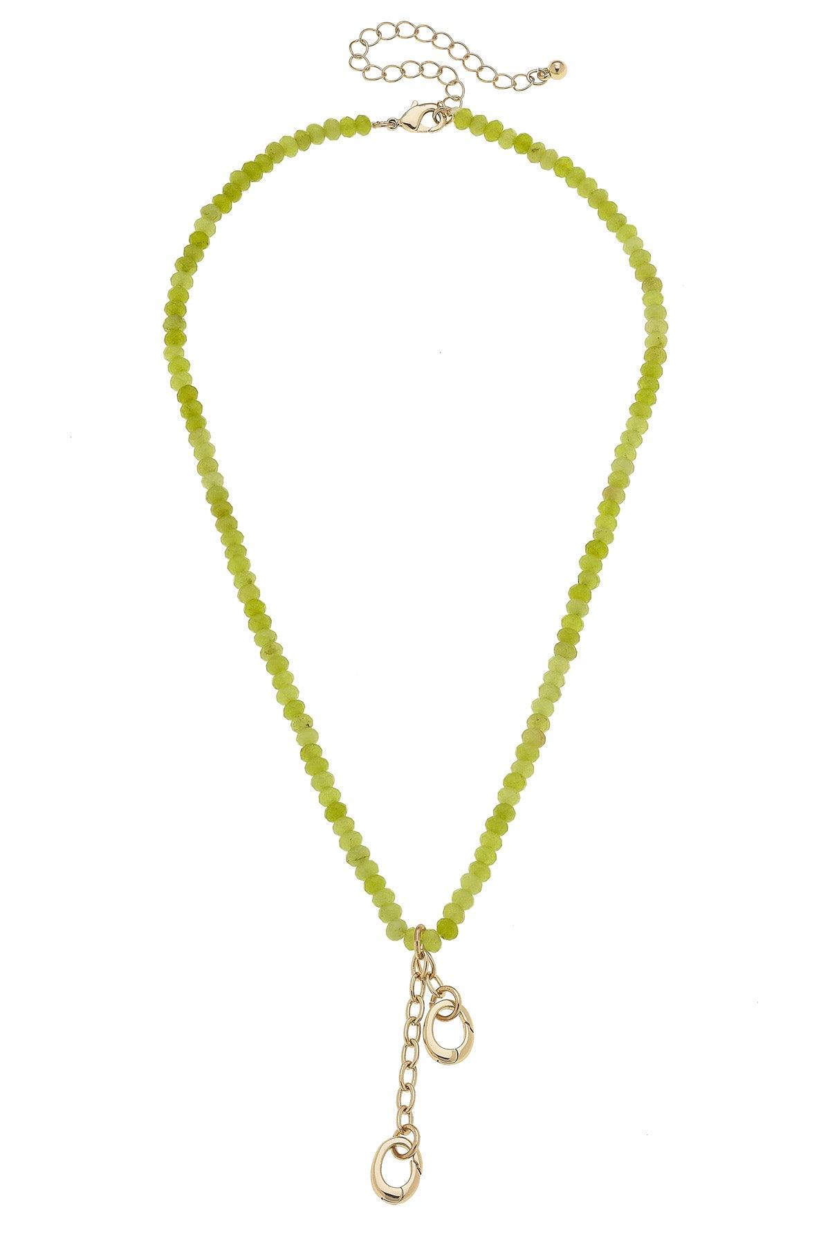 Lucy Gemstone Beaded Multi Charm Necklace Base Lime Green