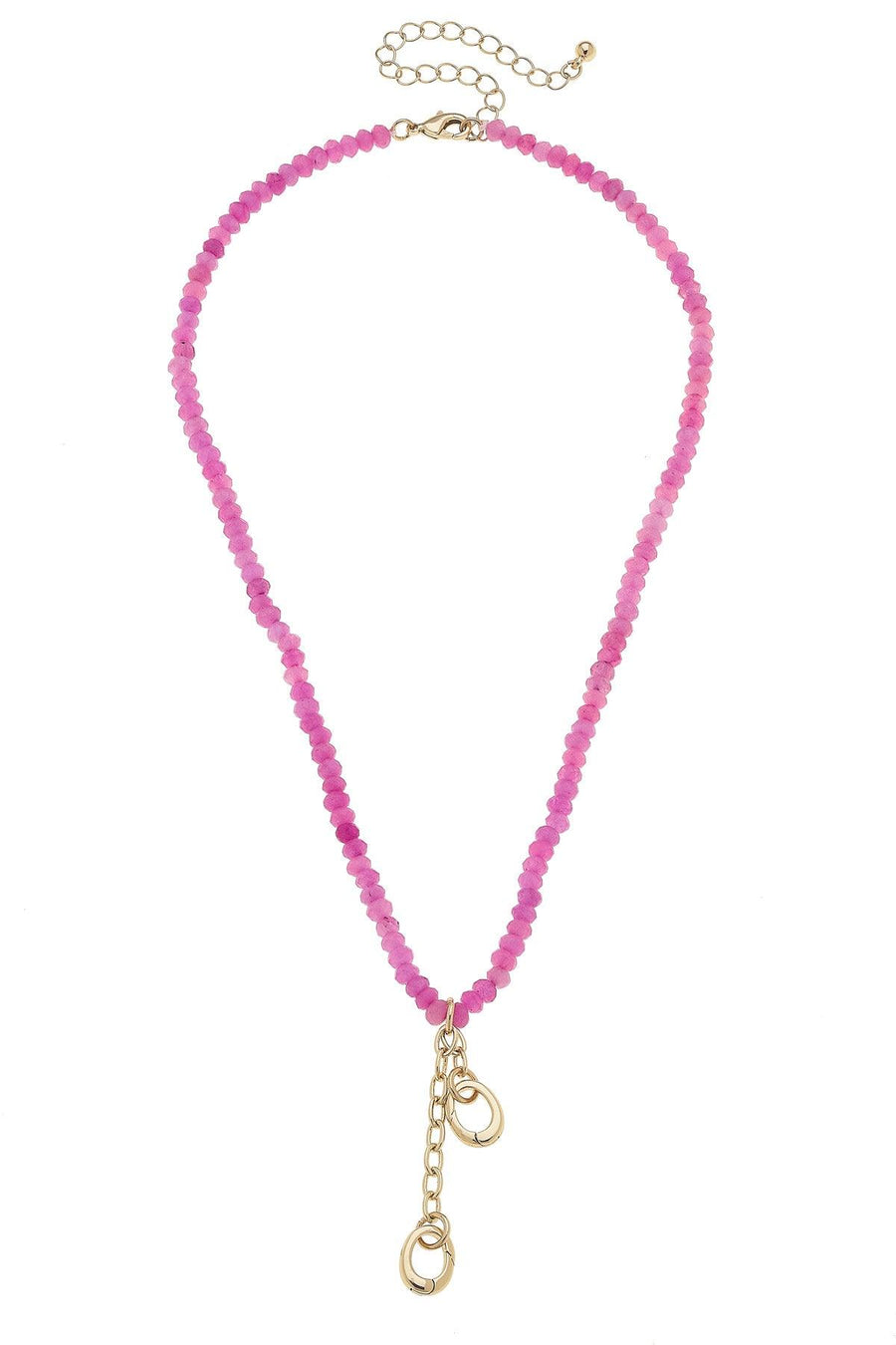 Lucy Gemstone Beaded Multi Charm Necklace Base in Pink