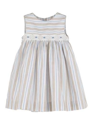 Beige Stripes Emb Dress