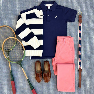 Prim and Proper Polo Nantucket Navy Multi Stork SS