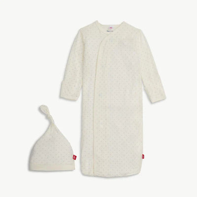 Pin Dot Cream Magnetic Gown & Hat Set
