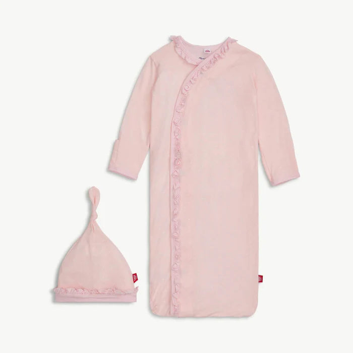 Pin Dot Pink Magnetic Gown & Hat Set with Ruffle