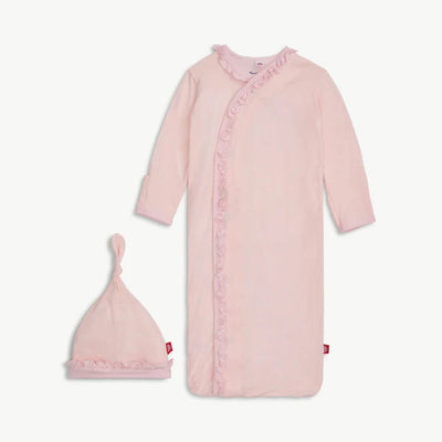 Pin Dot Pink Magnetic Gown & Hat Set with Ruffle