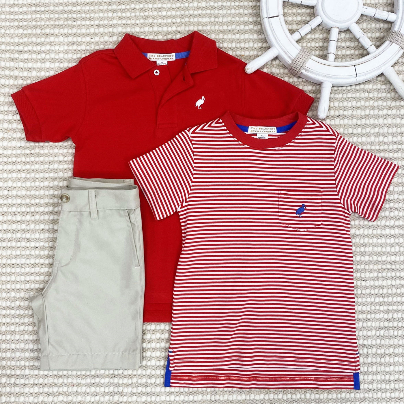 Prim and Proper Polo SS Pima Richmond Red with WAW Stork