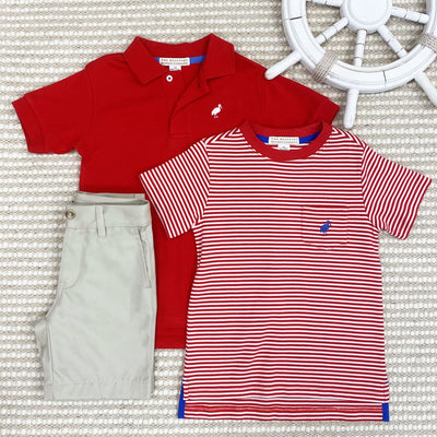 Prim and Proper Polo SS Pima Richmond Red with WAW Stork