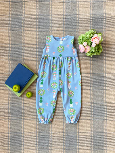 Sleeveless Rebecca Romper Pima Topiaries & Tangerines (Barrington Blue)