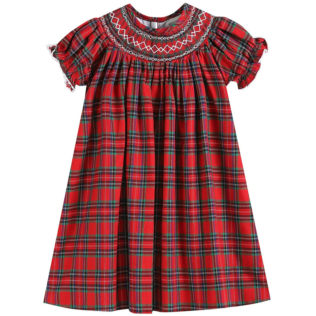 Red Christmas Plaid Smocked Bishop Dress