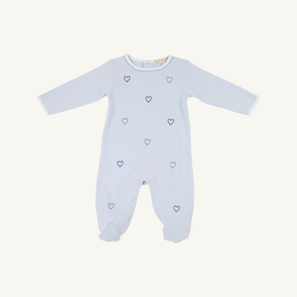 Rock Me Romper Buckhead Blue with Hearts Embroidery