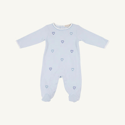 Rock Me Romper Buckhead Blue with Hearts Embroidery