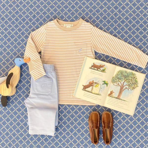 LS Carter Crewneck Keeneland Khaki Stripe, Barrington Blue