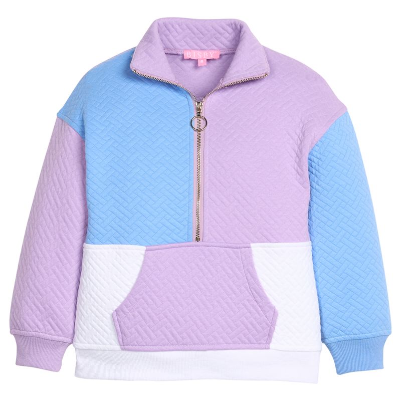Color Block Pullover Lavender & Blue Quilted Trellis