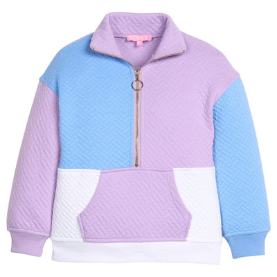 Color Block Pullover Lavender & Blue Quilted Trellis