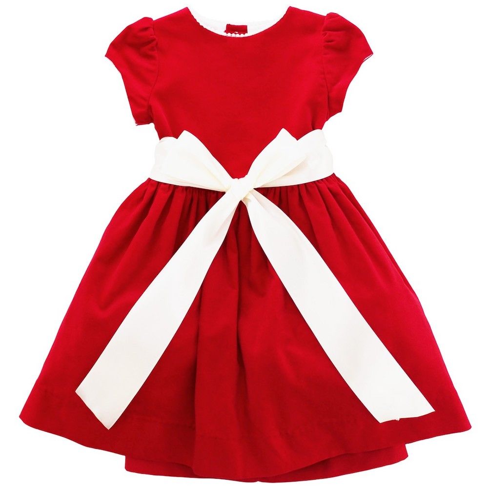 Red Cord Dress with Pearl Collar